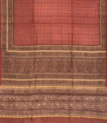 Dark Peach Handloom Tussar Silk Saree With Printed Floral Motifs-TU2716