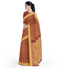 Maroon Handloom Kanchipuram Silk Saree With Floral Jaal Motifs-Maroon