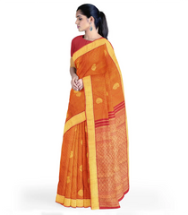 Red Handloom Kanchipuram Silk Saree With Mango Zari Buttas-Red