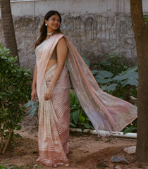 Peach & Taupe Woven Banarasi Tissue Silk Saree With Zari Stripes