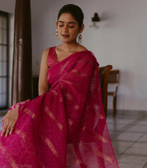 Pink Handwoven Organza & Linen Partly Saree