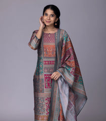 Grey & Magenta Printed Festive Kurta Set-RC5586