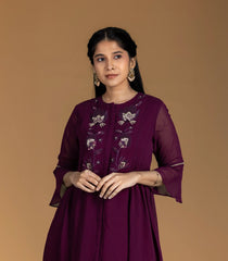 Burgundy Embroidered Festive Co-Ord Set-CO5015