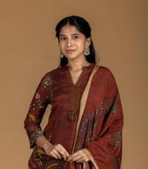 Brown Kalamkari Printed Kurta Set-RC5614