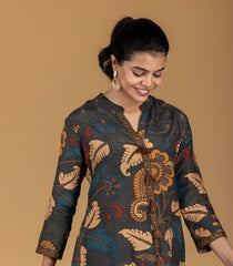 Dark Grey Kalamkari Inspired Printed Co-Ord Set-CO5013