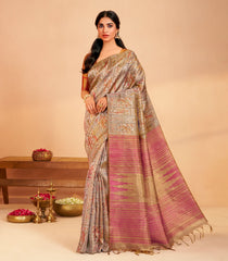 Taupe Handloom Kanchipuram Silk Saree With Meena Bird Motifs-KA15567