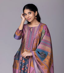 Lilac & Blue Printed Kurta Set-RC5582