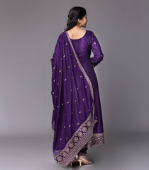 Dark violet & Gold Embroidered Festive Anarkali Set-RC5596