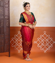 Crimson Handloom 9 Yards Kanchipuram Silk Saree With Veldhari stripes-KA15740