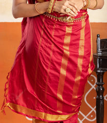 Crimson Handloom Kanchipuram 9 Yards Silk Saree With 15 Muthu Border-KA15967