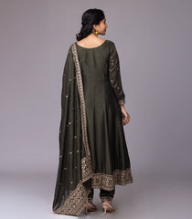 Olive Green & Gold Embroidered Festive Anarkali Set-RC5597