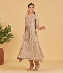 Taupe Kurta Set With Contrast Wine Dupatta