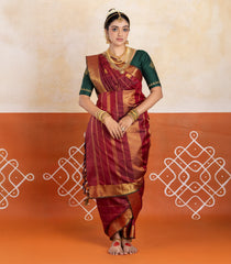 Maroon Handloom Kanchipuram 9 Yards Silk Saree With Zari Checks-KA15415