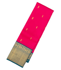 Hot Pink Handloom Korvai Kanchipuram Silk Saree With Buttas & Blue Border-KA13161