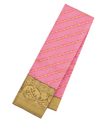 Bubblegum Pink Handloom Korvai Kanchipuram Silk Saree With Floral Motifs-KA15455