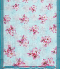 Turquoise Printed Synthetic Linen Saree With Floral Motifs-SY0219