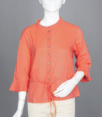 Orange Ruffled-Neck Top with Waist Tie-RB5240