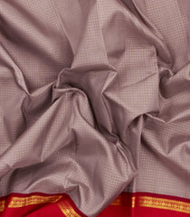 Grey Handloom Korvai Kanchipuram Silk Saree With Zari Checks-KA16576