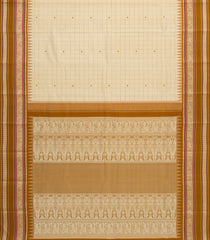 Cream Handloom Korvai Kanchipuram Silk Saree With Checks-KA15124