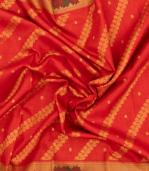Red Handloom Kanchipuram Silk Saree With Diagonal Floral Motifs-KA13713
