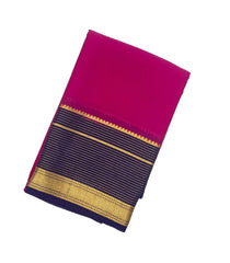 Pink Mysore Crepe Silk Saree With Contrast Blue Border