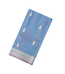 Steel Blue Woven Tussar Silk Saree With Tribal Motifs-TU3497