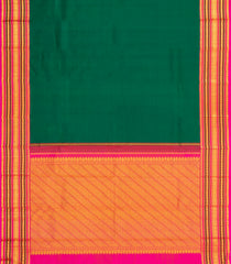 Dark Green Handloom Korvai Kanchipuram Silk Saree With Pink Border-KA15721