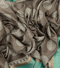 Dark Grey Woven Synthetic Dola Saree With Printed Motifs & Contrast Border-BL4511