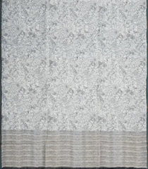 White Printed Pure Linen Saree With Black Floral Motifs-LI0791