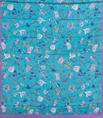 Sky Blue Printed Pure Satin Silk Saree With Floral Motifs-PS0949