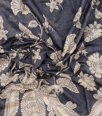 Dark Grey Printed Art Dupion Saree With Floral Motifs-BL6134