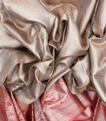 Taupe Woven Synthetic Tissue Saree With Floral Motifs & Red Border-BL4346