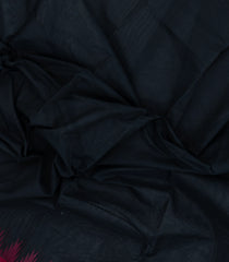 Black Handloom Kanchi Cotton Saree With Contrast Silk Border-KC1796