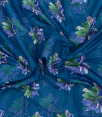 Indigo Printed Synthetic Linen Saree With Floral Motifs-SY0197