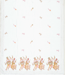 White Woven Synthetic Dupion Silk Saree With Embroidered Dancing Motifs-BL4152