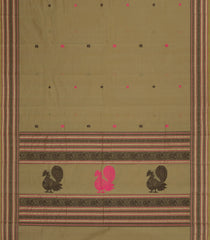 Beige Handloom Kanchi Cotton Saree With Buttas-KC1812