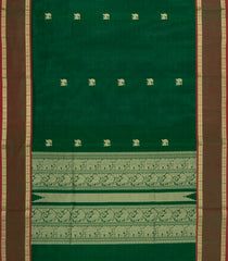 Dark Green Handloom Silk Cotton Saree With Yazhi Buttas & Contrast Border-SC3990