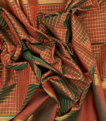 Maroon Handloom Silk Cotton Saree With Zari Checks-SC3689
