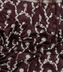 Brown Woven Dupion Silk Saree With Floral Jaal Motifs-DS0576