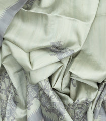 Grey Woven Blended Dupion Saree With Embroidered Cow Motifs-BL3850