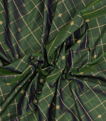 Dark Green Handloom Soft Silk Cotton Saree With Checks & Buttas-SC4568