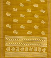 Mustard Printed Synthetics Dola Zari Lining With Jacquard Zari Border-BL5184