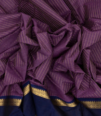 Lilac Handloom Kanchi Cotton Saree With Zari Stripes & Blue Border