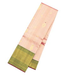 Peach Handloom Tissue Kanchipuram Silk Saree With Floral Motifs-KA16608