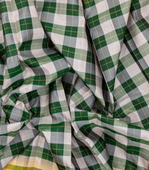 Green & Off White Handloom Soft Silk Saree With Silk Checks & Contrast Border-SO4517