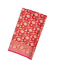 Red Handloom Organza Satin Soft Silk Saree With Floral Vine Motifs-SO4139