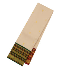 Cream Handloom Korvai Kanchipuram Silk Saree With Ganga Jamuna Border-KA13923