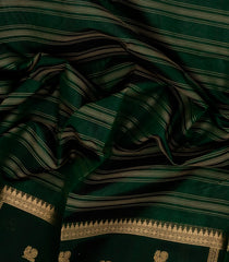 Bottle Green Handloom Silk Cotton Saree With Stripes-SC4107