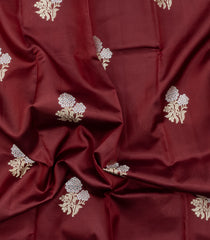 Brown Woven Banarasi Poona Silk Saree With Buttas & Contrast Meena Border-BP1039