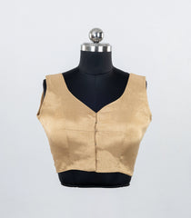 Cream Readymade Sleeveless Blended Tissue Blouse With Sweetheart Neck-RB5213